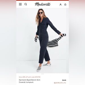 Madewell Garment-Dyed Denim Slim Jumpsuit in Black